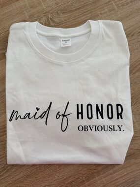 Maid of Honor "Obviously." White Graphic Tee